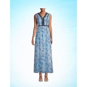 NWT Karl Lagerfeld Paris blue and white patterned maxi dress $149 MSRP